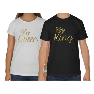 Koszulki ze złotym nadrukiem dla par zakochanych komplet 2 szt Queen King